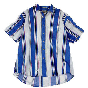 VINTAGE Bill Blass Vertical Stripe Grunge Goldbergs Short Sleeve Shirt XL